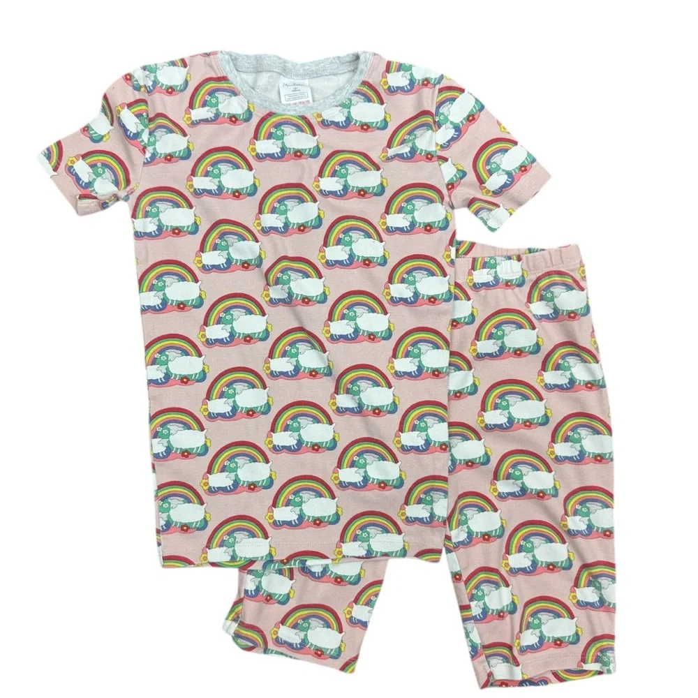 Mini Boden Pink Rainbow Sheep Short Pajamas Set sz 10